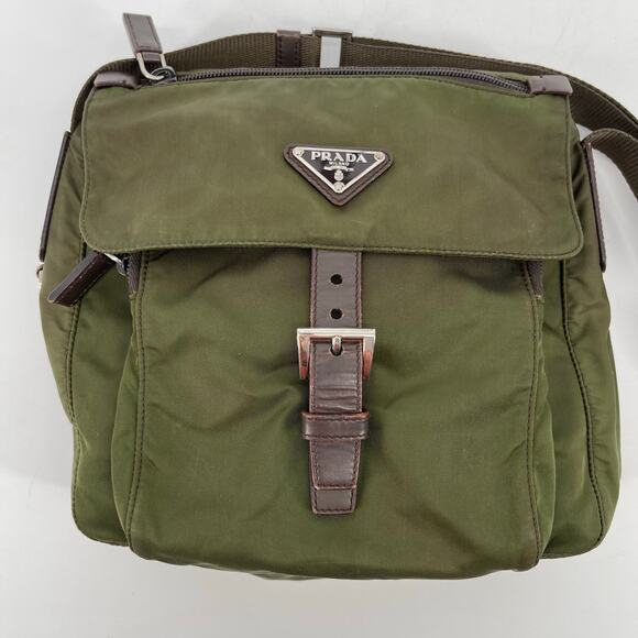 Prada Army Green Nylon Vela Logo Plaque Messenger Bruciato Crossbody Bag - Picture 4 of 14
